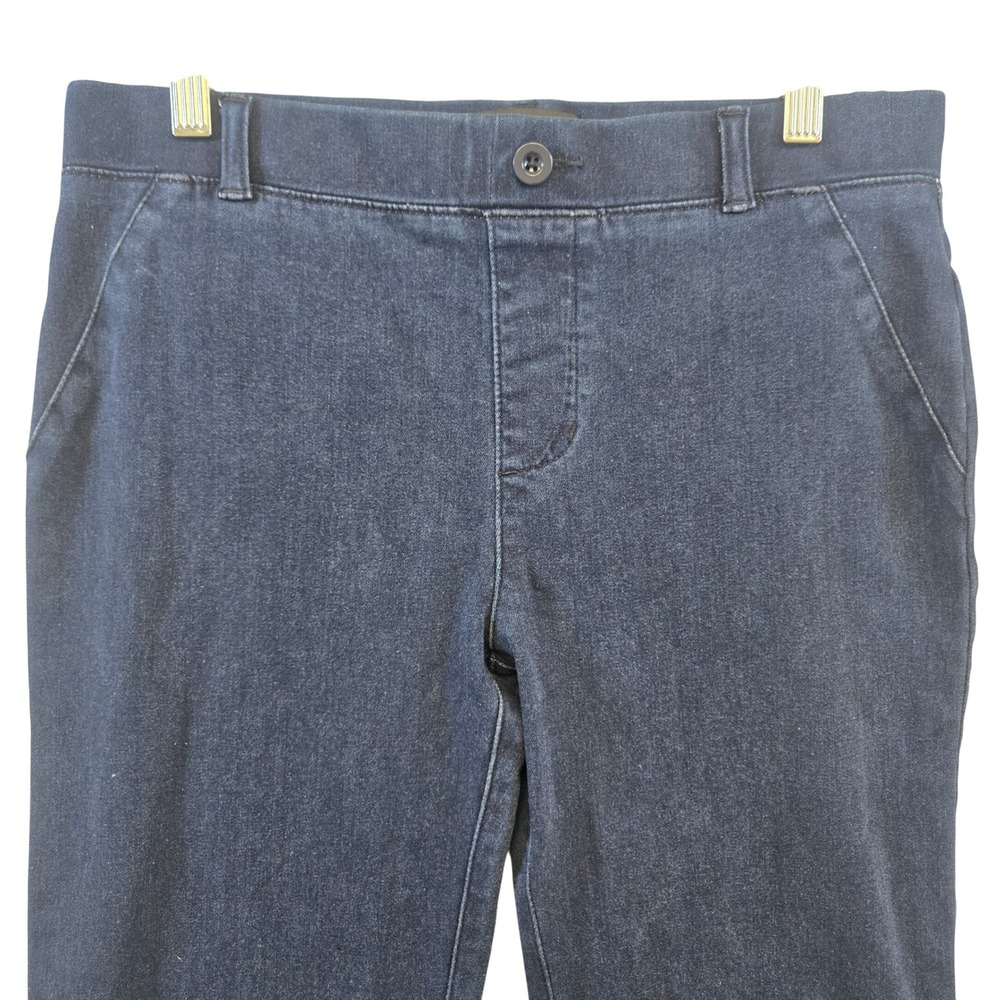 Betabrand Womens M Long Dress Pant Yoga Pants Dark Blue Denim Bootcut Stretch